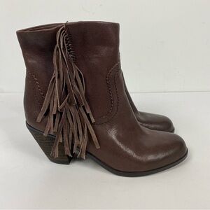 Sam Edelman Brown Louie Fringe Leather Heeled Ankle Boots Booties Western Rodeo